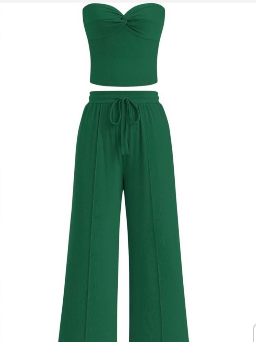 BTFBM Ribbed Strapless Two Piece Set Twist Knot Tube Crop Size XS Green - Picture 4 of 10